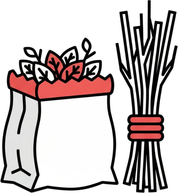 Garden waste bag and bundled branches icon for green waste removal