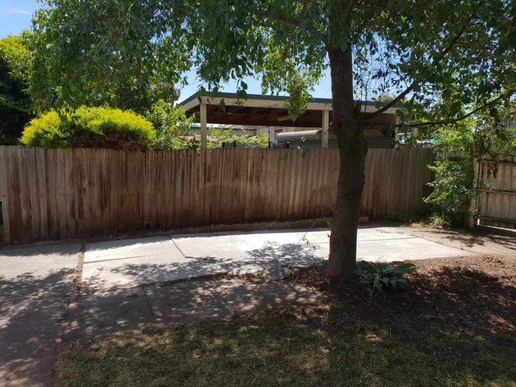 The same Preston backyard after Red Rabbit demolished and removed the shed, with the concrete slab left clear