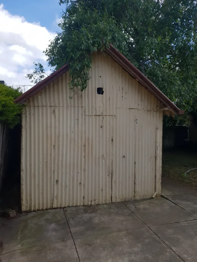 Side view of the old corrugated iron shed in Preston before removal
